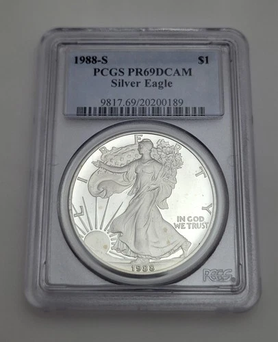 1988-S American Eagle Silver Dollar PR69 Deep Cameo - 99.9% silver