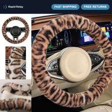 Fluffy Leopard Print Steering Wheel Cover - Luxurious Faux Fur Universal 15 Fi