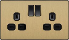BG Evolve Brushed Brass Screwless Switches & Sockets Black Inserts Full Range