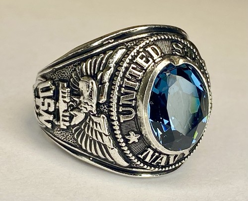 Bague Vintage En Argent Sterling Avec Pierre Bleue - Taille 52 - Occasion Bon état