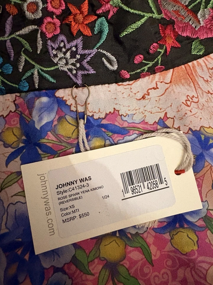 Chaqueta Kimono Johnny Was Rose Spark Bordada Seda Reversible Yena XS $550 NUEVA CON ETIQUETAS Foto 4 de 4