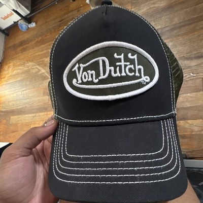 Von Dutch Trucker Hat Black/Green Mesh Back Adjustable One Size Solid