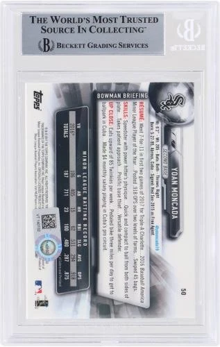 Tarjeta de novato Bowman 2017 firmada por Yoan Moncada ChicagoSox cromada #50 BAS Foto 2 de 3