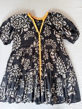 Love Kyla Black Floral Tiered Dress - Large - Gray Puff Sleeve - Lined w/Pockets