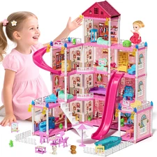Lehoo Castle Doll House Dreamhome, 4-Story 12 Rooms Dollhouse Playhouse with Dol