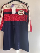 Gucci 2019 Dress w/ Tags New Authentic Gucci Women Logo GG & Lace Trimmed Dress