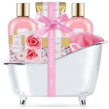 Self Care Gifts for Women, Spa Luxetique Bath and Body Gift 8 Piece Set, Pink