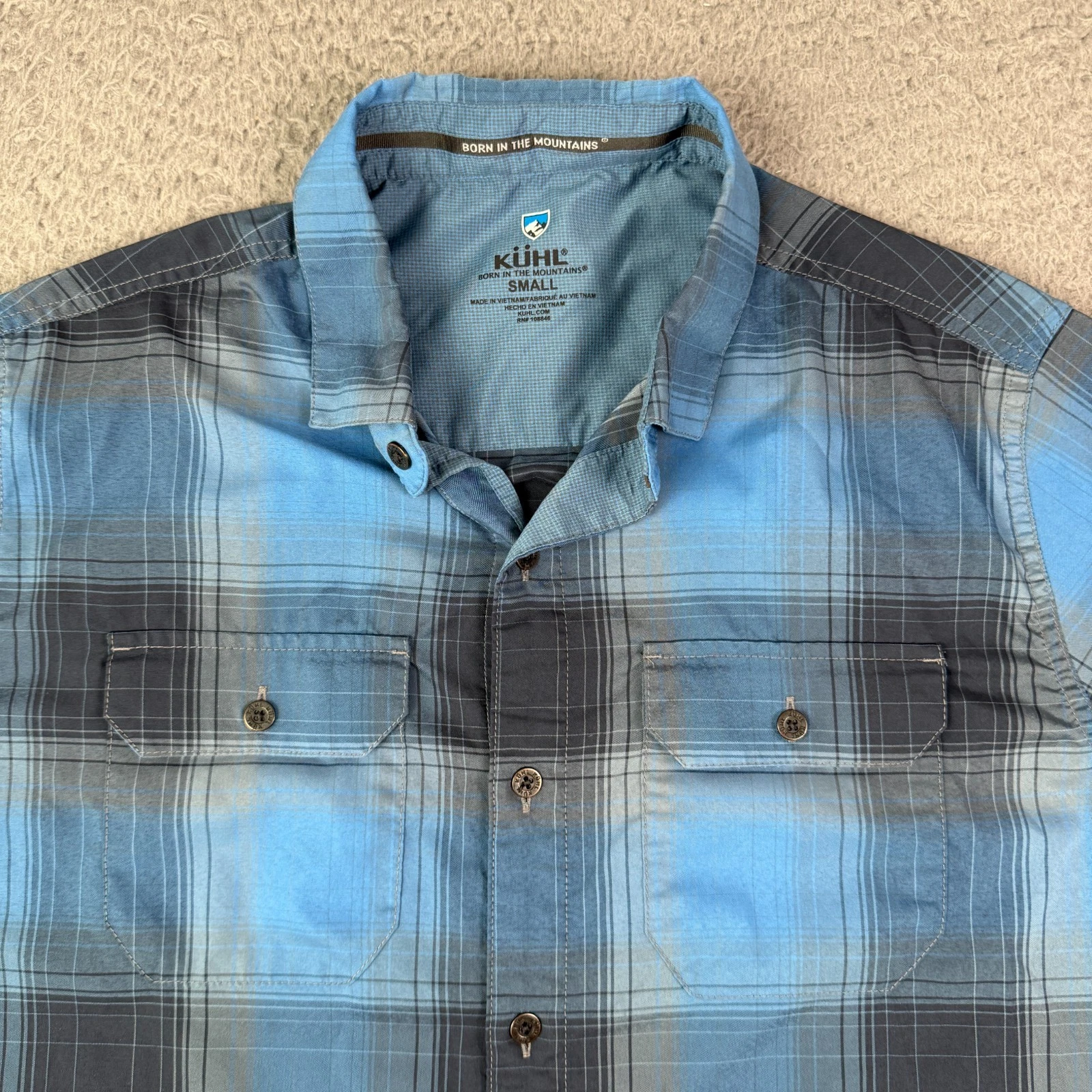 KUHL Shirt Mens S Blue Plaid Short Sleeve Button Up Hiking Outdoor 7452