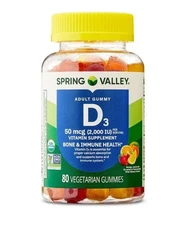 Spring Valley Vitamin D3 Supplement Gummies Assorted Fruit 50 mcg 80 Count
