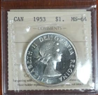 CANADA 1953 NSF SILVER DOLLAR ICCS MS64 OX 101