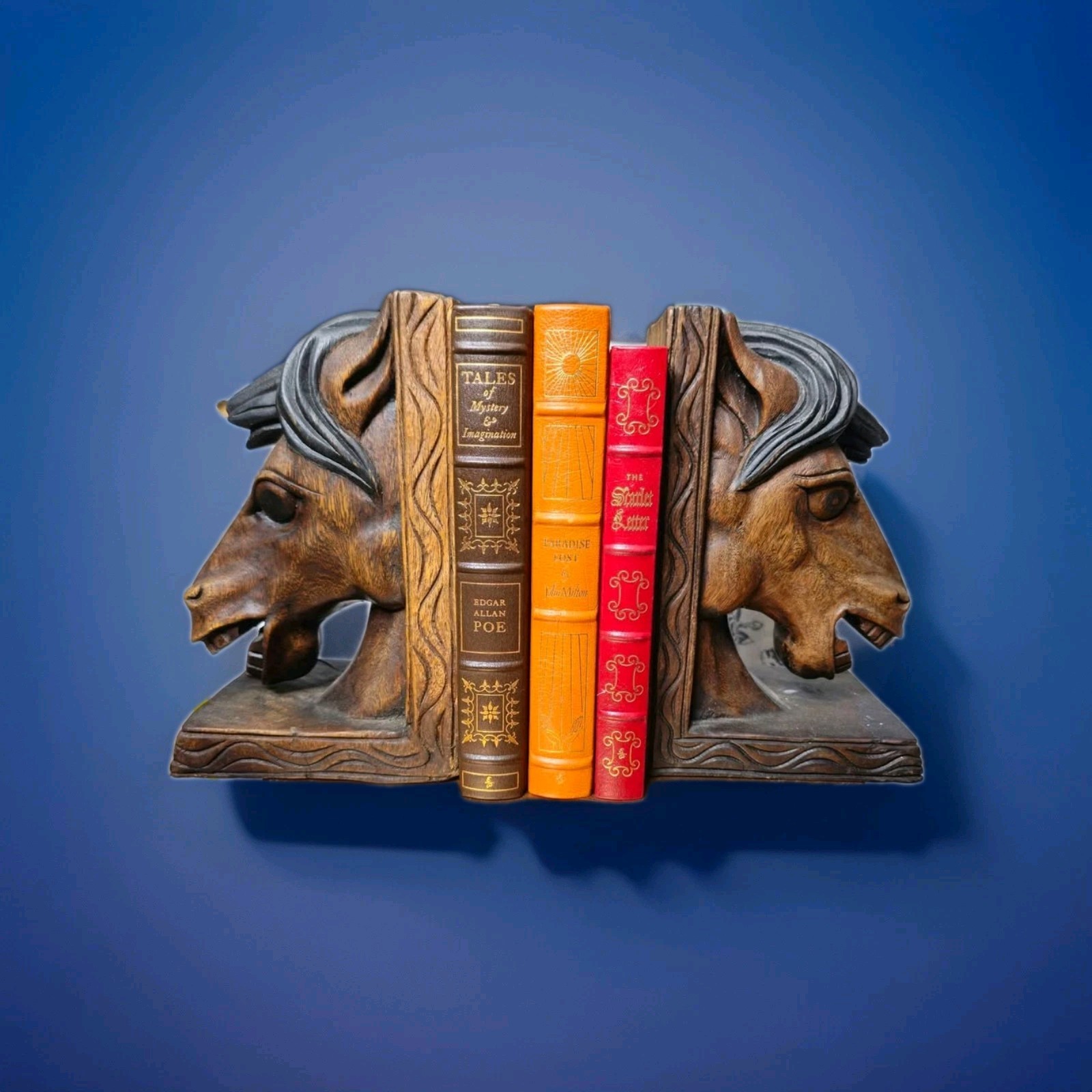 Hand Carved Wooden Horse Head Book Ends Pair 7 Inch Decorative