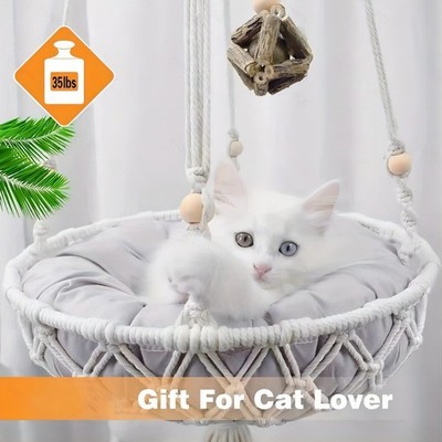 Upgraded User Friendly Maneuverable Hand-Woven Cotton Rope Semi-Enclosed Cat Bed
