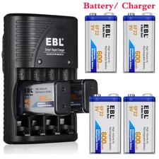 600mAh 9V 6F22 Li-Ion Rechargeable Batteries/ 2 Slots 9 Volt Battery Charger Lot