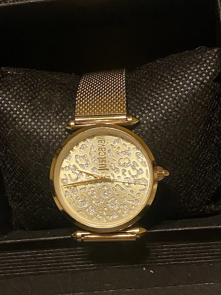 RARE Just Cavalli Gold Plated Iced Out Leopard Dial Women’s 34MM Watch 1L085 - Image 3 of 4