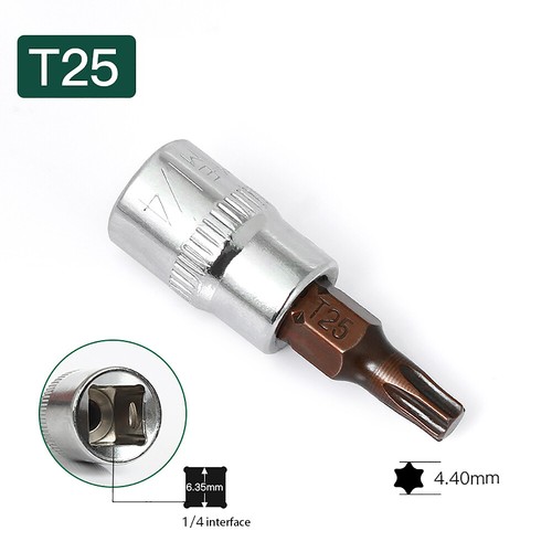 Torx/Hex/Phillips/Slotted/Pozi Bit Socket 1/4" Square Drive Socket S2 Steel 35mm - Picture 11 of 28