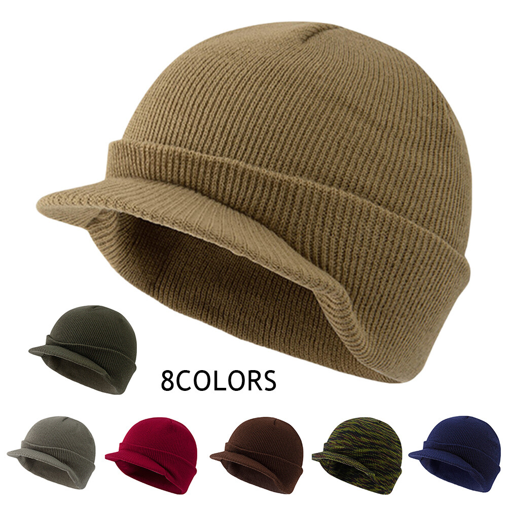 Short-brimmed Peaked Caps Hats Winter Warm Knit Military Peak Hat Thick  Beanie ↕