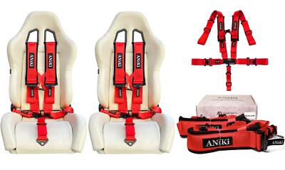 ANIKI RED 5 POINT 3'' LATCH & LINK SEAT BELT HARNESS EZ ADJUST UTV POLARIS RZR