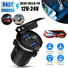 Dual USB QC3.0+PD Touch Switch Car Fast Charger Adapter LED Socket Power Outlet