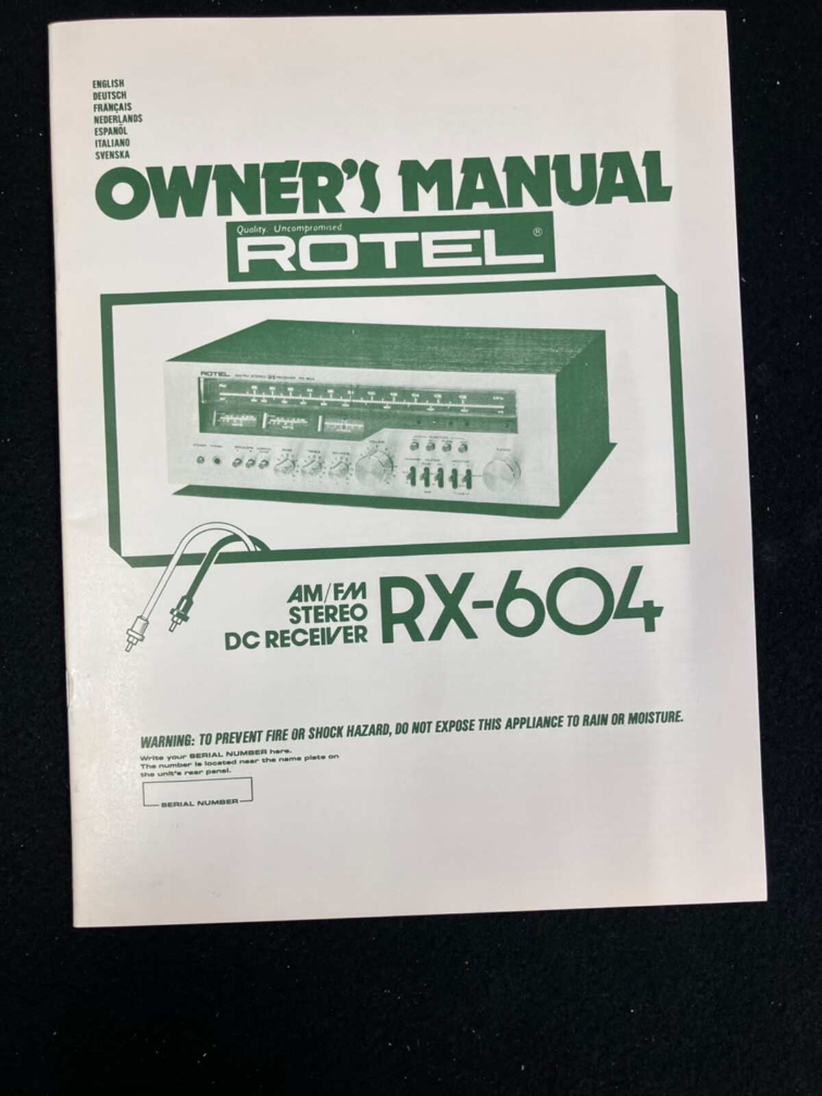 ROTEL RX-604 AM/FM STEREO DC RECEIVER ORIGINAL OWNER'S MANUAL