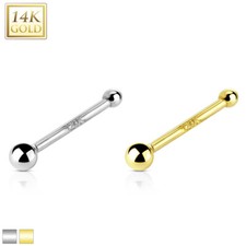 2mm Ball Top 14K Gold Nose Ring Bone Stud Piercing 20G