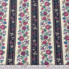 Vintage Cranston Striped Purple Florals Cream Navy Cotton by the HALF YARD