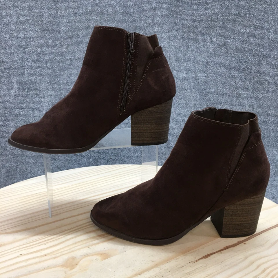 Lauren Conrad Botas Mujer 9 W Ancho Adelynn Tobillo Marrón Imitación Gamuza Tacones Cremallera Foto 2 de 4