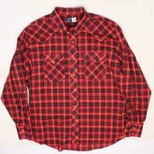 VTG Wrangler Mens Pearl Snap Western Shirt XL Red Plaid Cotton Blend Made in USA