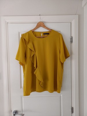 M&S Mustard Yellow Ruffle Blouse Top Size 18 Uk NWOT