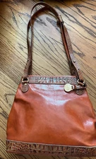 Vintage BRAHMIN Caramel Brown Leather Satchel Double Handled Sholder Bag