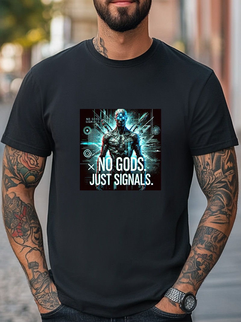 No Gods Just Signals Futuristic Cyberpunk Robot Tee Unisex Casual T-shirt