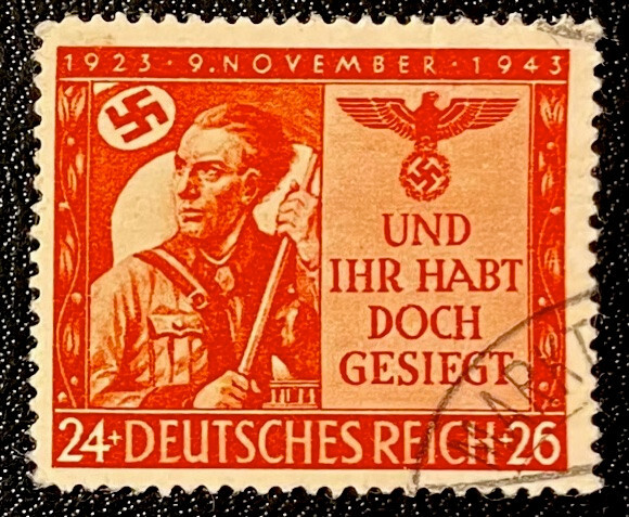 1943 Hitler Putsch Anniversary Storm Trooper with Flag WWII Nazi Germany Stamp 