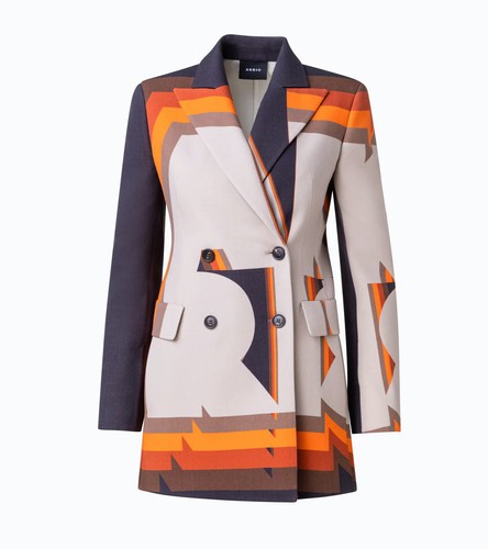 Akris 100 Jahre 70er Logo Trapez Wolle Blazer Jacke Streifen Zweireiher 6