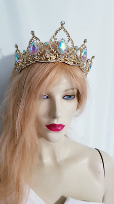 AB Iridescent Rhinestone Crystal Tiara Crown Bridal Pageant  display picture 1