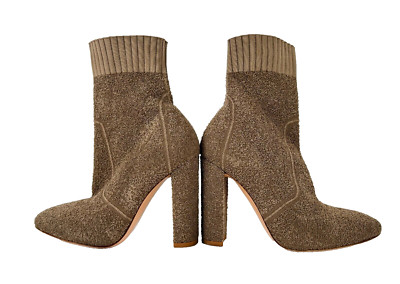 Gianvito Rossi Auth 5.5 US 35.5 EU Beige Fiona Bocle Knit Boots Shoes Heels
