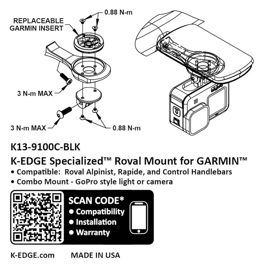 K-EDGE Garmin Specialized Roval Combo Handlebar Mount - CNC Machined Aluminum, - Image 4 of 4