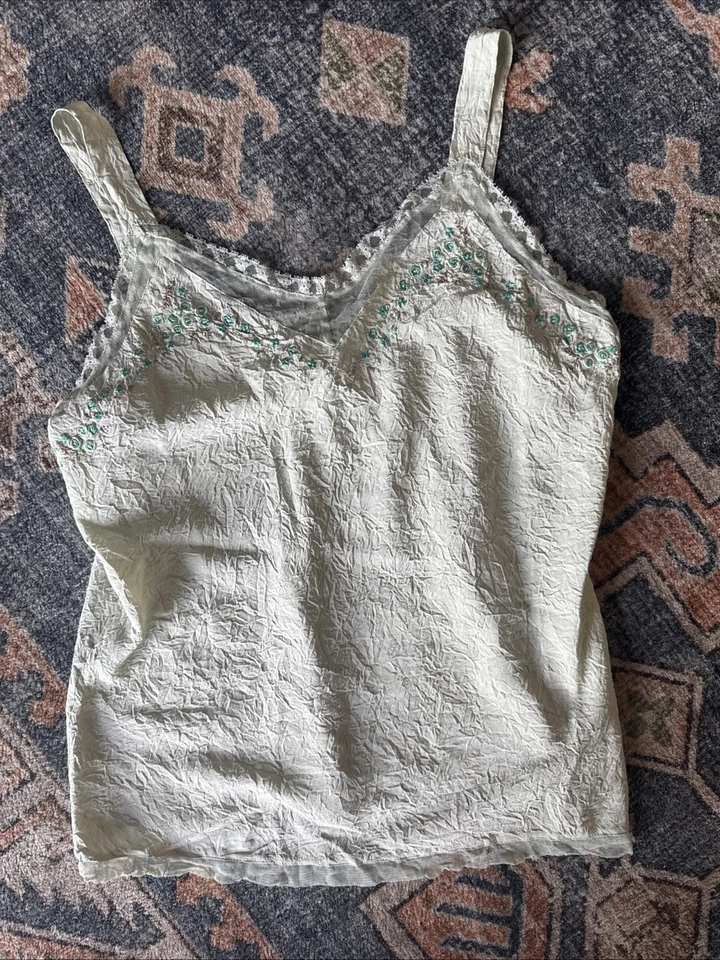 Camisola sin mangas indie vintage años 90 Y2K Jill 100 % seda encaje bordado Foto 3 de 4