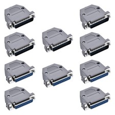 10Pcs DB25 2 Row 25 Pin/25 Hole Male/Female Connector Set with Gray Hood, Blue