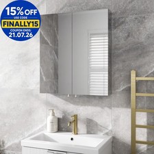 Double Door Bathroom Mirror Cabinet Cupboard Stainless Steel Wall Mounted 600mm