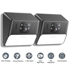 2 Pack Cinnado Solar Security Camera Outdoor Wireless Wall Light Human Detection