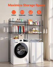 Over Washer and Dryer Storage Shelf Two Row 4 Tiers Washer Rack Black