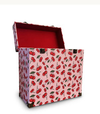 Vintage Cherry Print Vinyl Storage Case Pink Retro Record Organizer LP Holder