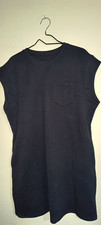 Women’s XL Black Knit T-Shirt Dress Crew Neck Cap Sleeve Stretch Pocket