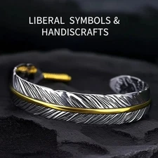 Men's Stainless Steel Feather Adjustable Bangle Cuff Fashion Retro Bracelet Gift