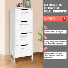 Bathroom Cabinet Free Standing Storage Unit 4 Drawers Floor Cupboard Wood White