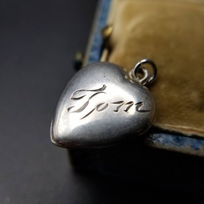 WWII Vintage Sweet Heart Jewelry Simple 925 Silver Charm Pendant 