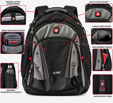 SwissGear Wenger Synergy Pro ULINE Laptop Backpack 16" Black Gray NWT 601276