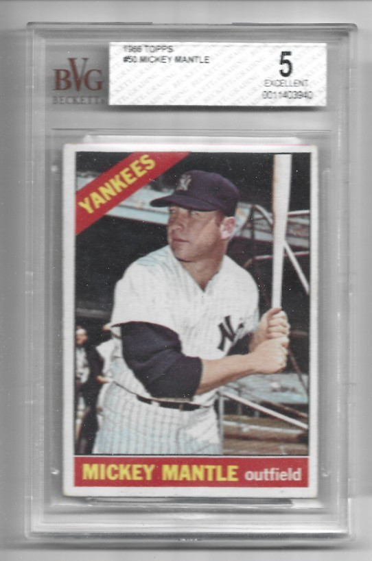 1966 Topps Mickey Mantle Vintage Baseball Card BVG 5 EX #50 New York Yankees HOF