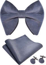 Mens Solid Plaid Velvet Pre-tied Adjustable Bow Tie and Pocket Square Cufflink S