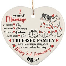 Happy 2nd Anniversary Heart Ornament Cute Cats 2 Year Marriage Christmas Gift