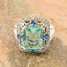 Sterling Silver 925 Green Blue  White Spinel Cocktail Ring Size 5.75
